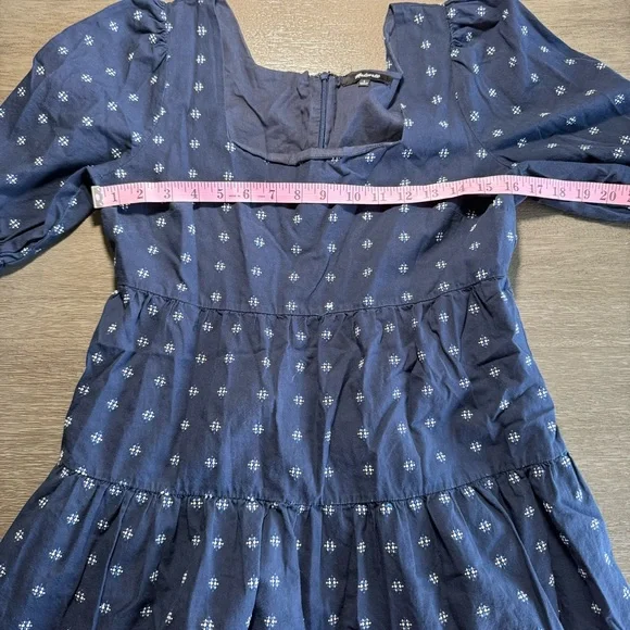 Madewell Square-Neck Puff-Sleeve Babydoll Dress Navy White 4 - Picture 10 of 12